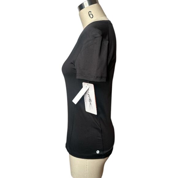 X by Gottex Black Mesh Back Panel Athletic Tee Shirt Women's Size S NWT - Picture 2 of 4